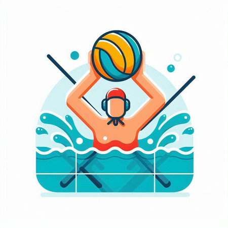 Volleyball player with ball in swimming pool. Vector illustration.のイラスト素材