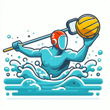Water polo player in action vector illustration. Water polo player.のイラスト素材