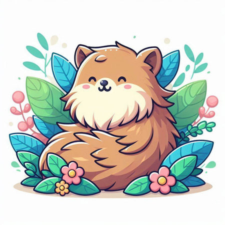 Cute cartoon hedgehog with flowers and leaves. Vector illustration.のイラスト素材