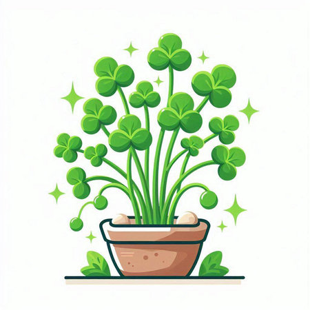 Clover plant in pot isolated on white background. Vector illustration.のイラスト素材
