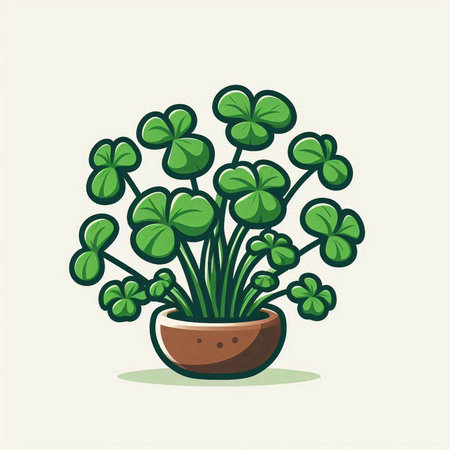 Pot with clover. Vector illustration. Isolated on white background.のイラスト素材