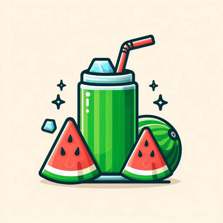 Fruit smoothie with watermelon slice and straw. Vector illustration.のイラスト素材