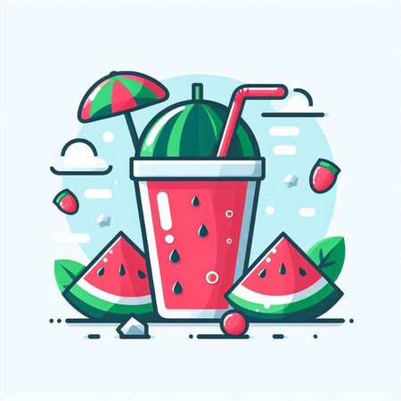 Watermelon smoothie. Vector illustration in a flat style on a white background.のイラスト素材