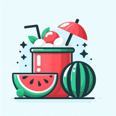 Watermelon smoothie with ice cream. Vector illustration in a flat styleのイラスト素材
