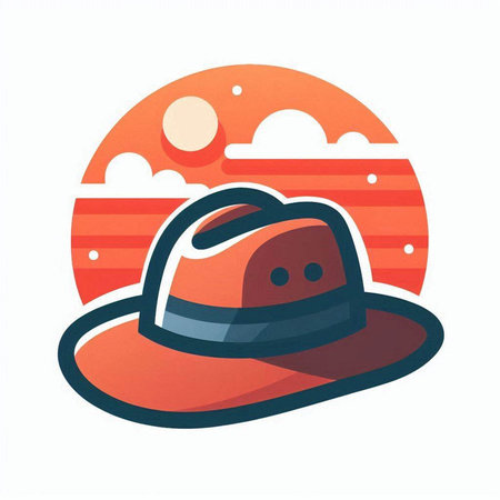 Vector illustration of a hat in retro style on the background of the sunsetのイラスト素材