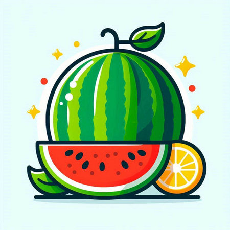 Watermelon and lemon. Vector illustration in flat style on a blue background.のイラスト素材