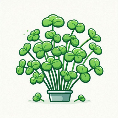 Illustration of a green clover in a pot on a white backgroundのイラスト素材