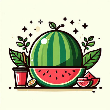 Watermelon vector illustration. Hand drawn watermelon illustration. Watermelon vector illustration.のイラスト素材