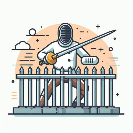 Fencing. Vector illustration in flat linear style on white background.のイラスト素材
