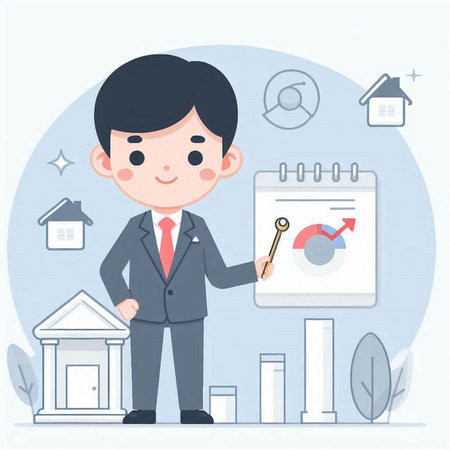 Businessman showing the growth graph. Vector illustration in a flat style.のイラスト素材