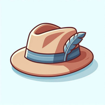 Vector illustration of a hat with feathers on a light blue background.のイラスト素材