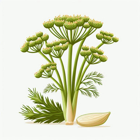 Illustration of fresh dill with green leaves on a white backgroundのイラスト素材