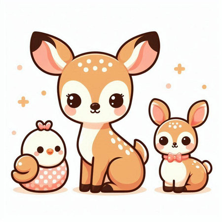 Cute little deer family. Vector illustration of cute cartoon deer.のイラスト素材