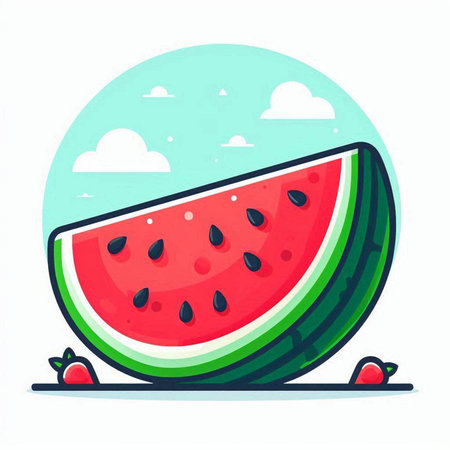 Watermelon vector illustration in flat style. Summer fruit design element.のイラスト素材