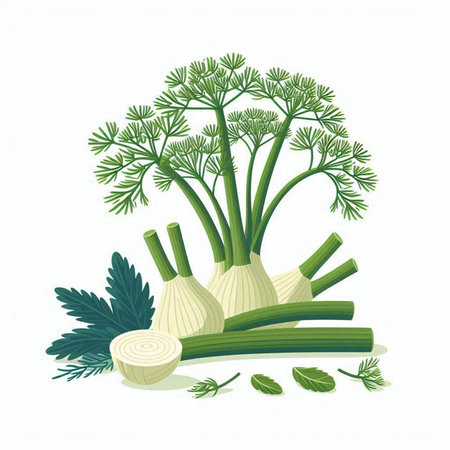 Fresh fennel with parsley and dill. Vector illustrationのイラスト素材