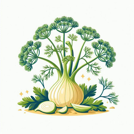 Illustration of onion, parsley and dill on white backgroundのイラスト素材