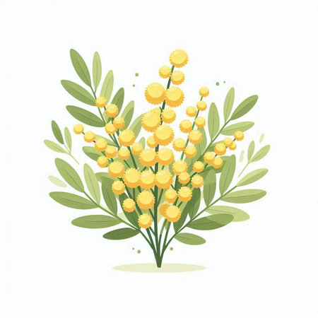 Mimosa flowers bouquet isolated on white background. Vector illustration.のイラスト素材
