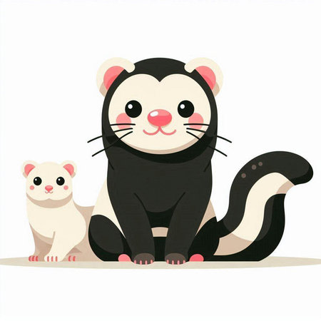 Cute cartoon skunk with baby on white background. Vector illustration.のイラスト素材