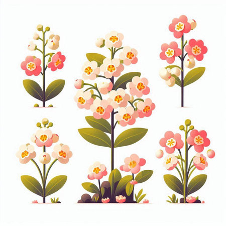 Set of flowers isolated on white background. Vector illustration in flat style.のイラスト素材