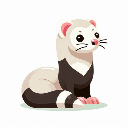 Cute ferret sitting on a white background. Vector illustration.のイラスト素材