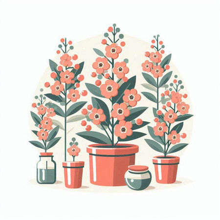 Flowers in pots. Cute vector illustration in cartoon style.のイラスト素材