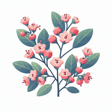 Beautiful pink flowers on white background. Hand drawn vector illustration.のイラスト素材