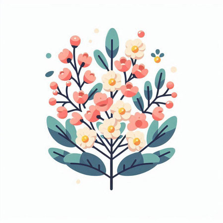 Flower bouquet with leaves and branches. Hand drawn vector illustration.のイラスト素材