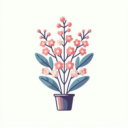 Flowerpot with pink flowers on a white background. Vector illustration.のイラスト素材