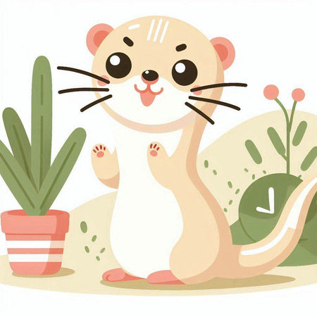 Cute hamster sitting in the flower pot. Vector illustration.のイラスト素材