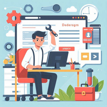 Flat design vector illustration concept of software development, software development, application development, programming and coding.のイラスト素材