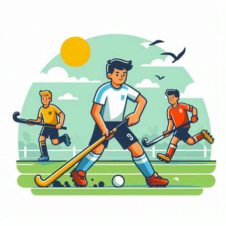 Hockey players. Vector illustration in cartoon style on white background.のイラスト素材