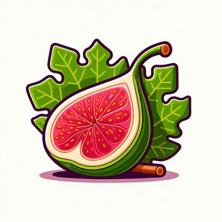 Figs and leaves on a white background. Vector illustration of a fig.のイラスト素材
