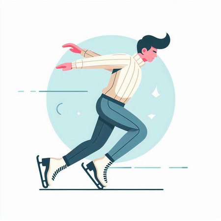 Figure skating. Young man practicing figure skating. Flat vector illustration.のイラスト素材