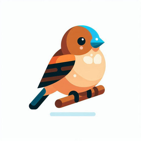 Funny little bird sitting on a branch. Vector illustration in flat style.のイラスト素材