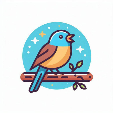 Illustration of a cute bird sitting on a branch. Vector illustration.のイラスト素材