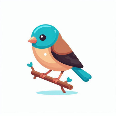 Cute little bird sitting on a branch. Vector illustration in cartoon style.のイラスト素材