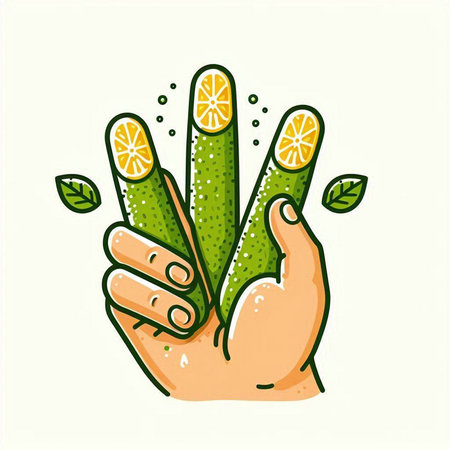 Vector illustration of hand holding fresh cucumber with leaves. Isolated on white background.のイラスト素材
