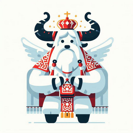 Vector illustration of a bull wearing a crown and holding a bag with giftsのイラスト素材