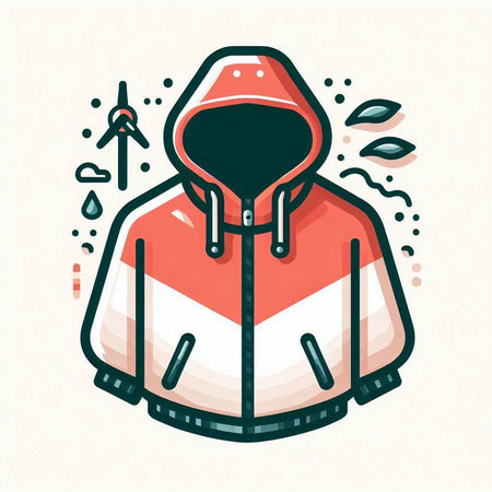 Vector illustration of winter sportswear. Outline icon of jacket with hood.のイラスト素材