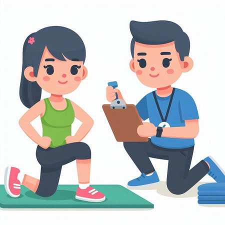 Man and woman doing fitness exercises. Vector illustration in cartoon style.のイラスト素材