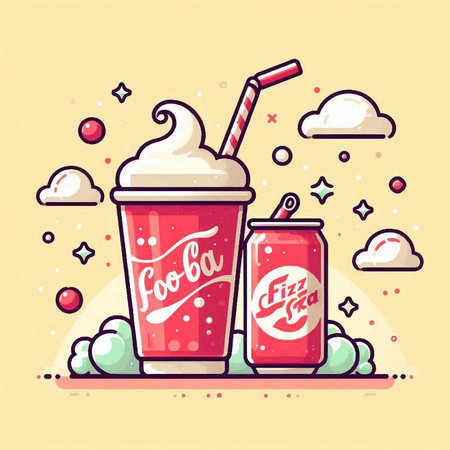 Coffee and soda vector illustration in flat cartoon style with lettering.のイラスト素材
