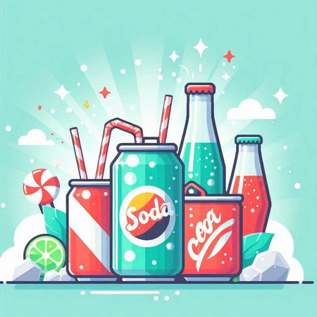 Vector illustration of a set of soda drinks in a flat style.のイラスト素材