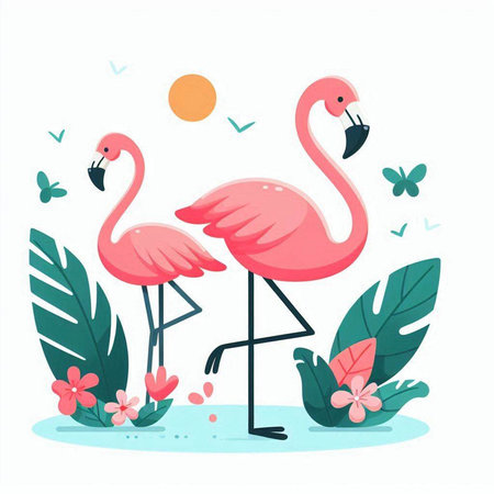 Cute flamingo vector illustration in cartoon style. Summer background.のイラスト素材