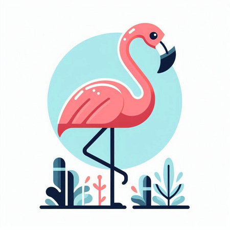 Vector illustration of pink flamingo in flat style on white background.のイラスト素材