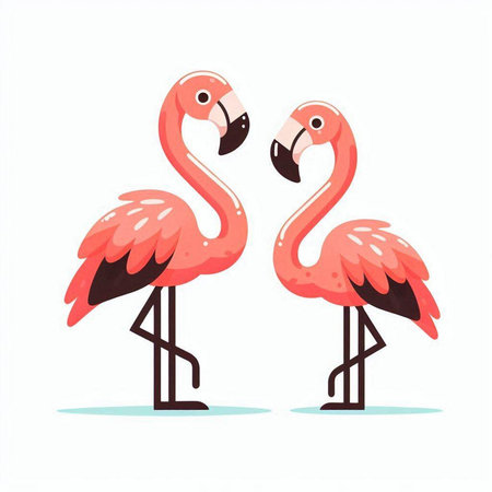 Two flamingos in love. Vector illustration in flat cartoon style.のイラスト素材
