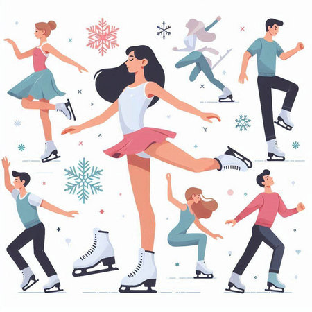 Ice skating. Winter sport. Set of people characters. Vector illustrationのイラスト素材