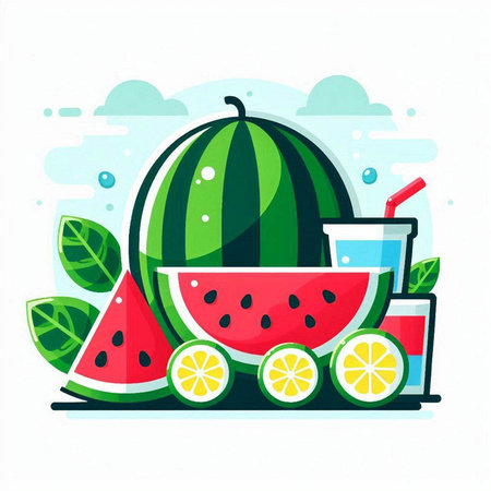 Watermelon juice in a cart. Vector illustration in flat style.のイラスト素材