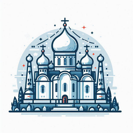 Church of the Intercession of the Blessed Virgin Mary. Vector illustration.のイラスト素材
