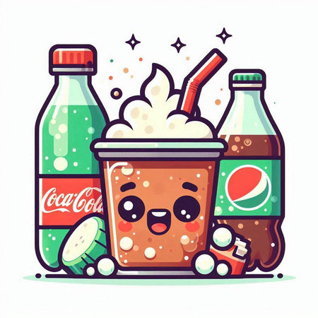 Cute kawaii soft drink cartoon character. Vector illustration.のイラスト素材