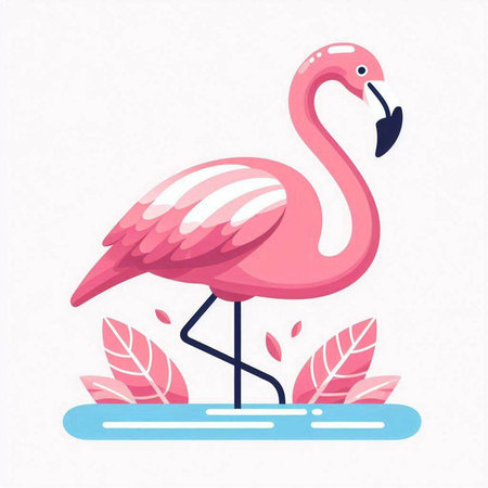 Pink flamingo on the beach. Vector illustration in flat style.のイラスト素材